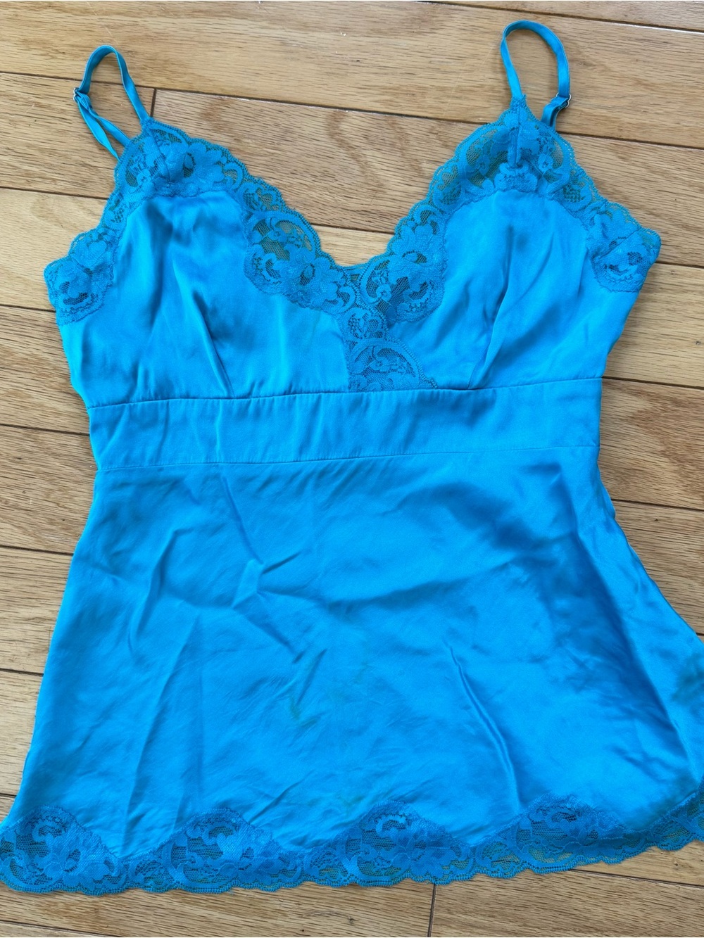 Vintage Turquoise Silk Lace Cami Top Babydoll Y2K Lingerie Style